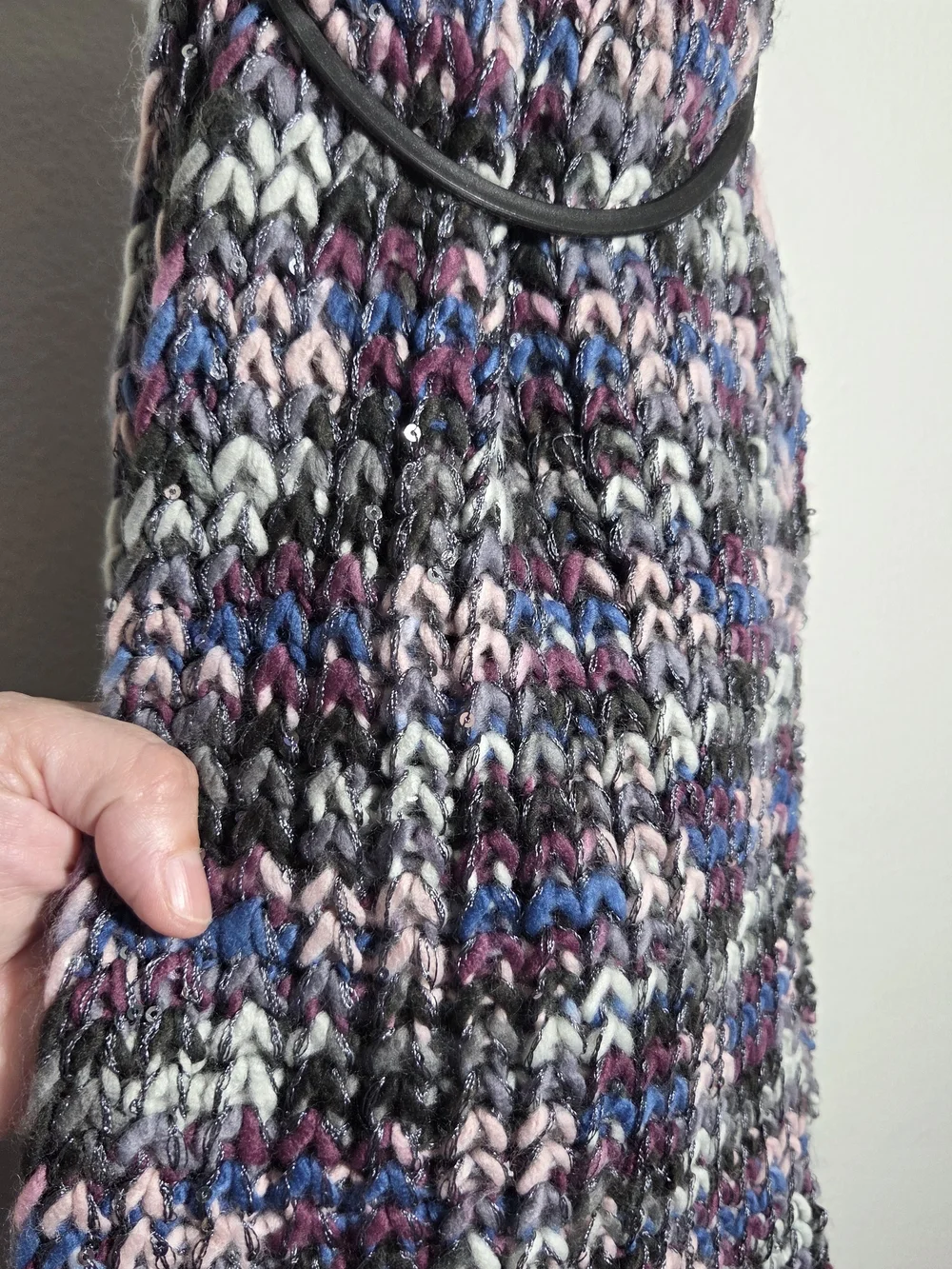 Multicolor Knit Wrap Scarf in Gray, Pink, Blue With SEQUIN accents